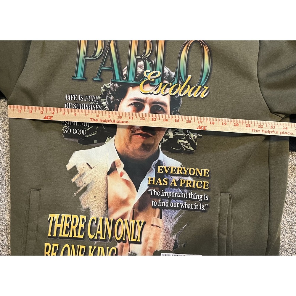 Reason Hoodie Mens 2XL Green Pablo Escobar Graphic Pullover Fleece Sweatshirt - Picture 7 of 8